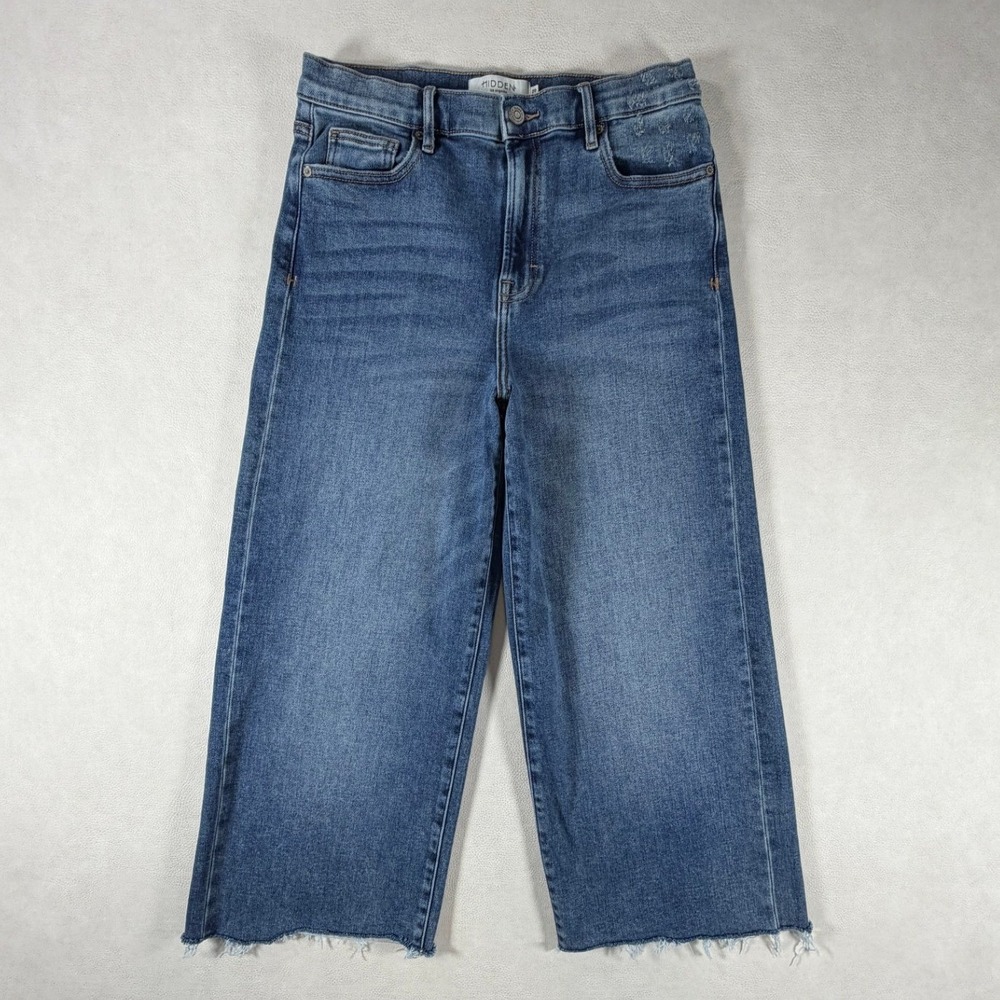 Hidden Jeans Los Angeles Wide Leg Raw Hem Blue Denim Womens 29x24